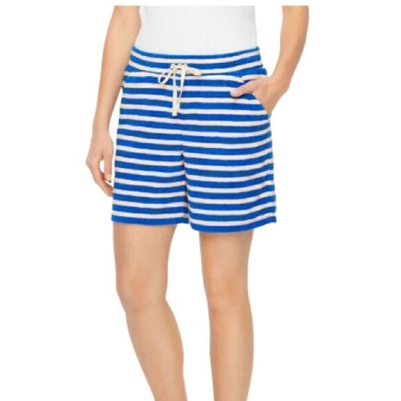 T by Talbots “Valley Stripe” Terrycloth Drawstring Shorts - Picture 2 of 4
